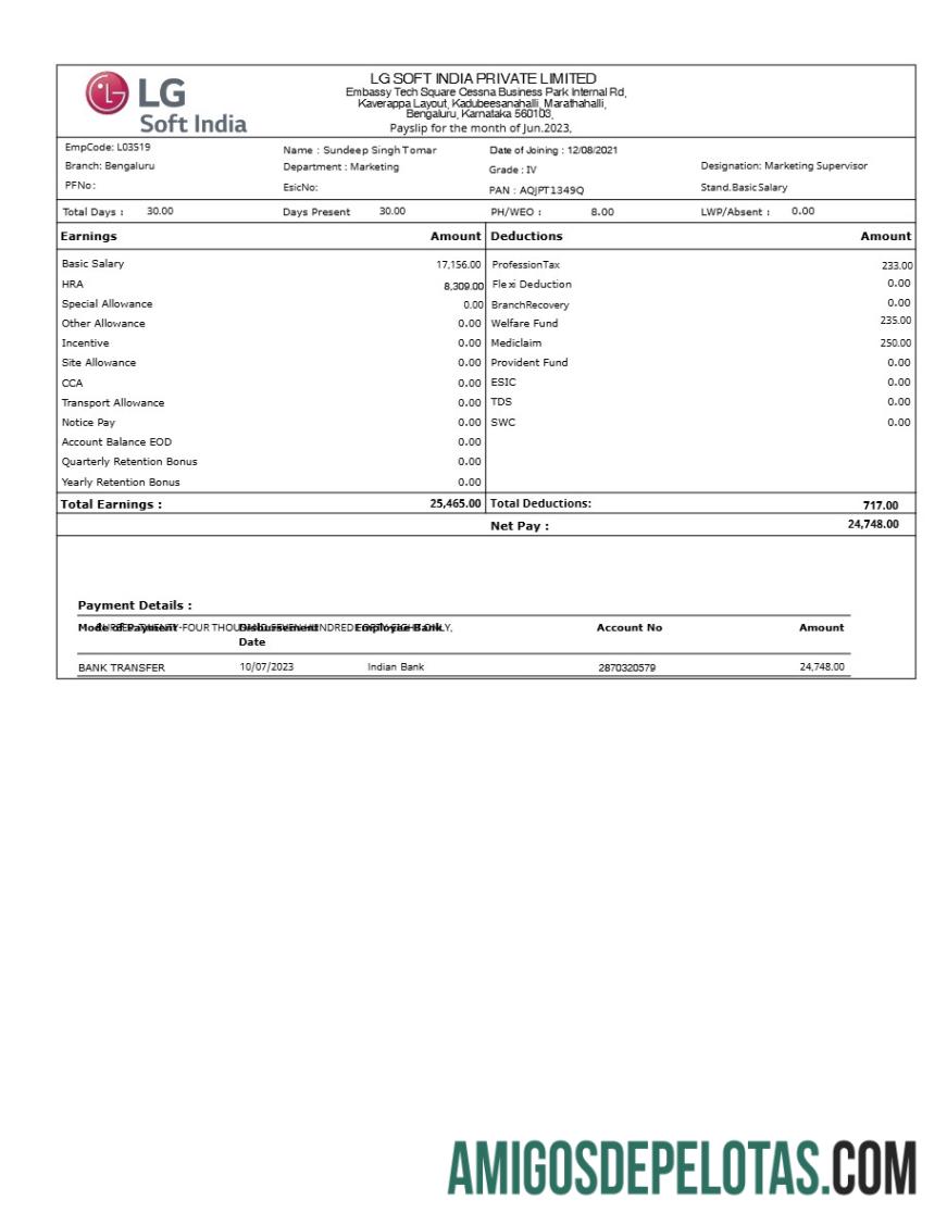 Realista Modelo de recibo de pagamento LG Soft India em formatos Word e PDF.pdf, 1
